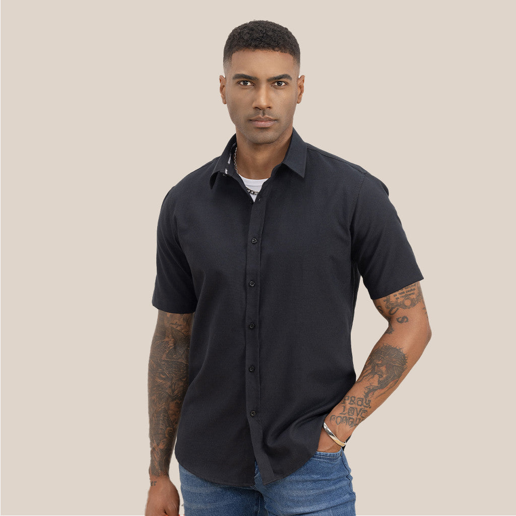 Jefferson Short Sleeve Collar Shirt Black