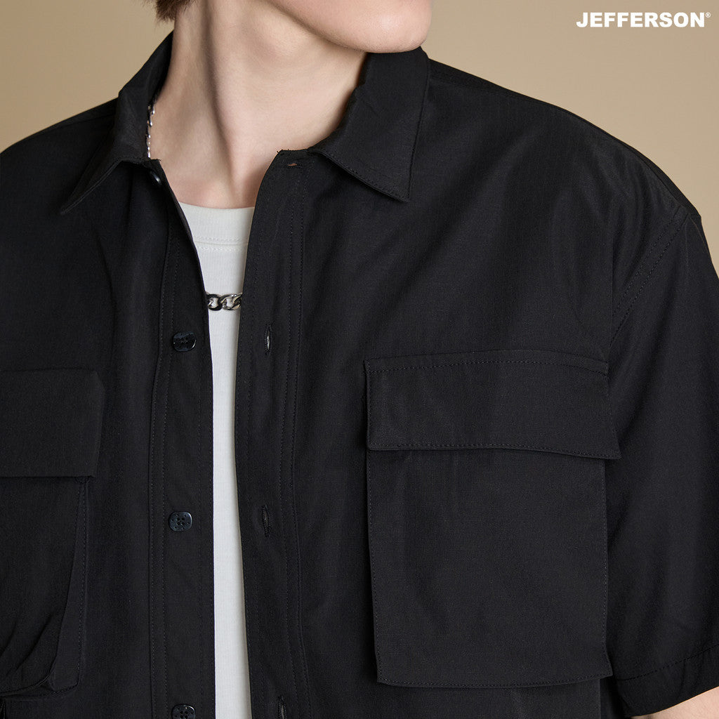 Jefferson Pitch Black Short Sleeve Oversize Shirt