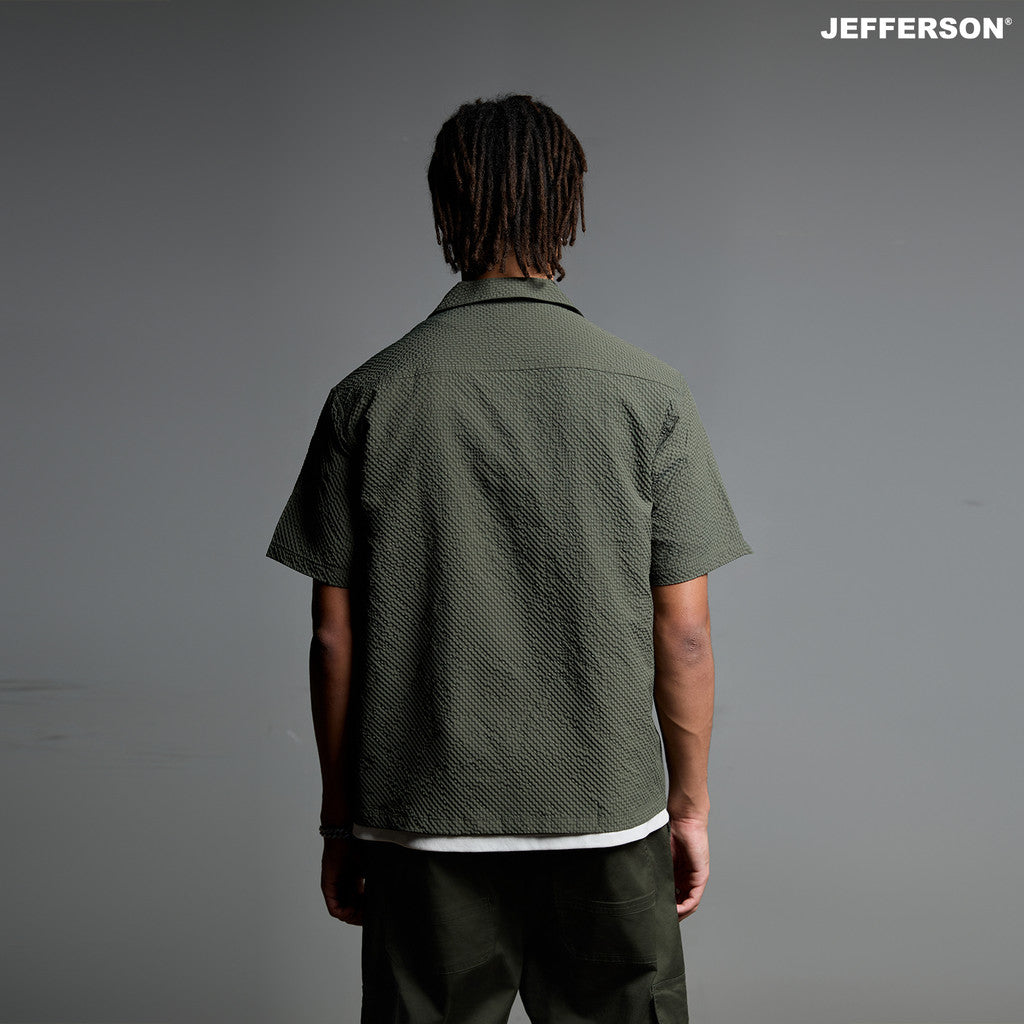 Jefferson Army Green Muse Short Sleeve Aloha Shirt