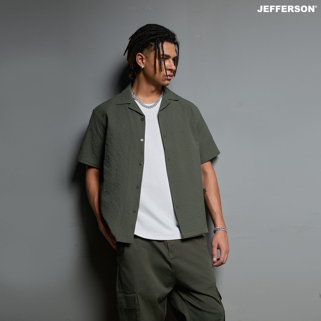 Jefferson Army Green Muse Short Sleeve Aloha Shirt