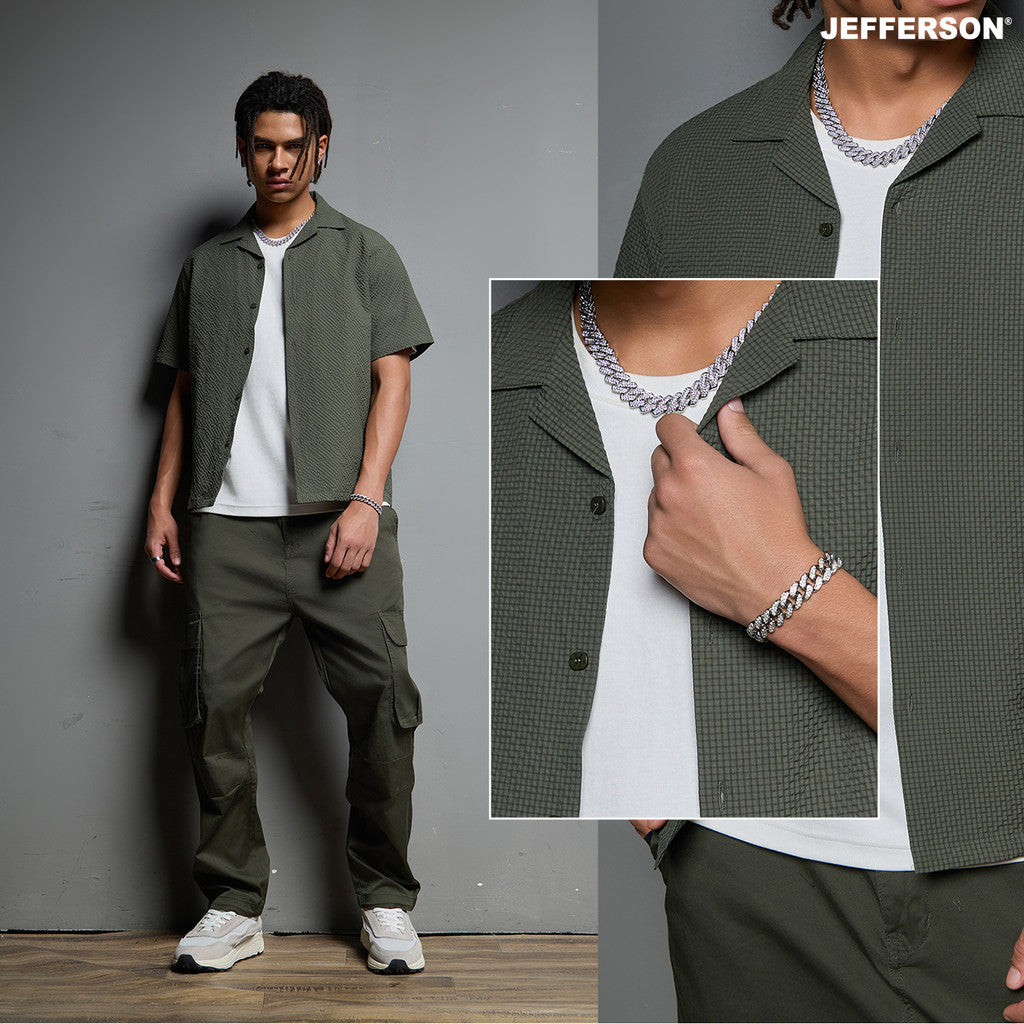Jefferson Army Green Muse Short Sleeve Aloha Shirt