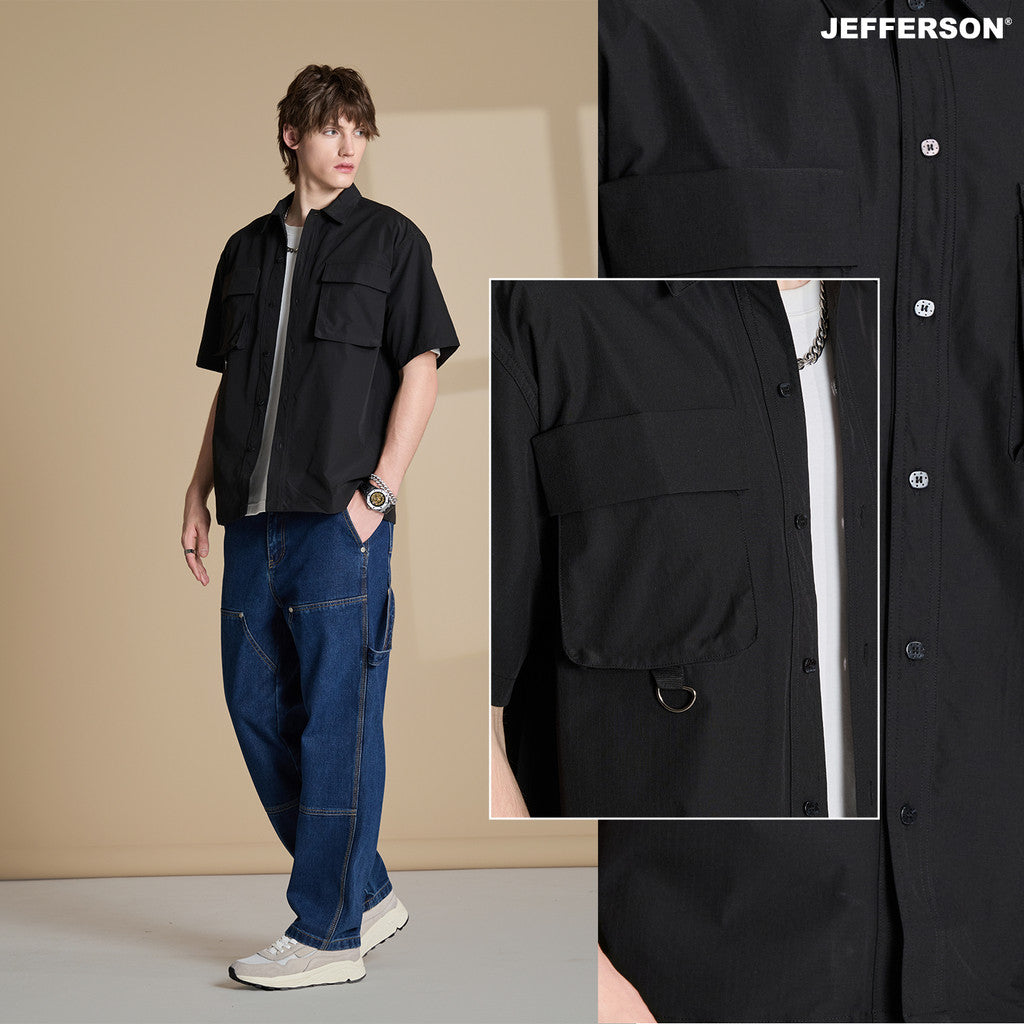 Jefferson Pitch Black Short Sleeve Oversize Shirt