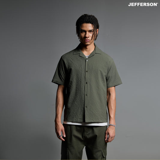 Jefferson Army Green Muse Short Sleeve Aloha Shirt